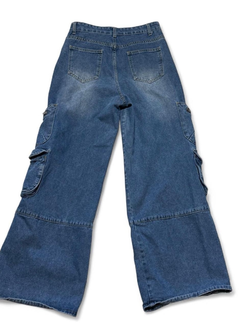Romwe Wide Leg Grunge Zip Cargo Jeans Oversized Pockets Utility Size 6 - Picture 3 of 6
